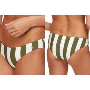 SOLID & STRIPED The Elle Bikini Bottom Olive Green White Stripe Swim Sma…